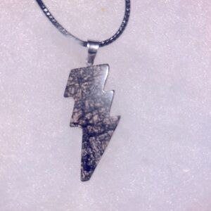 Boho hippie Natural Rhodonite Lightning Bolt Black Cord 18-20” Necklace